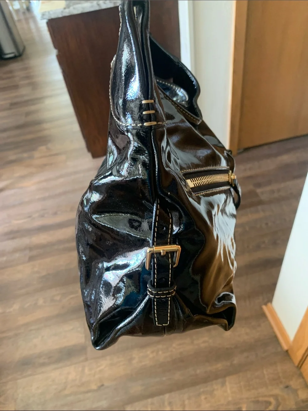 Dooney and Bourke vintage Patent Leather Shoulder Bag with Gold Hardware - Black